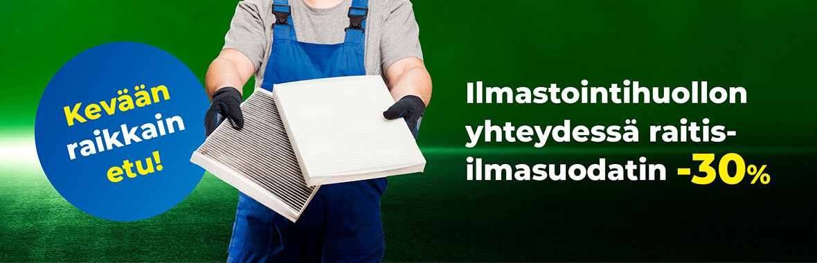 Ilmastointihuollon yhteydessä raitisilmasuodatin -30%